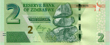 P99a Zimbabwe 2 Dollars Year 2016 (Bond Note)